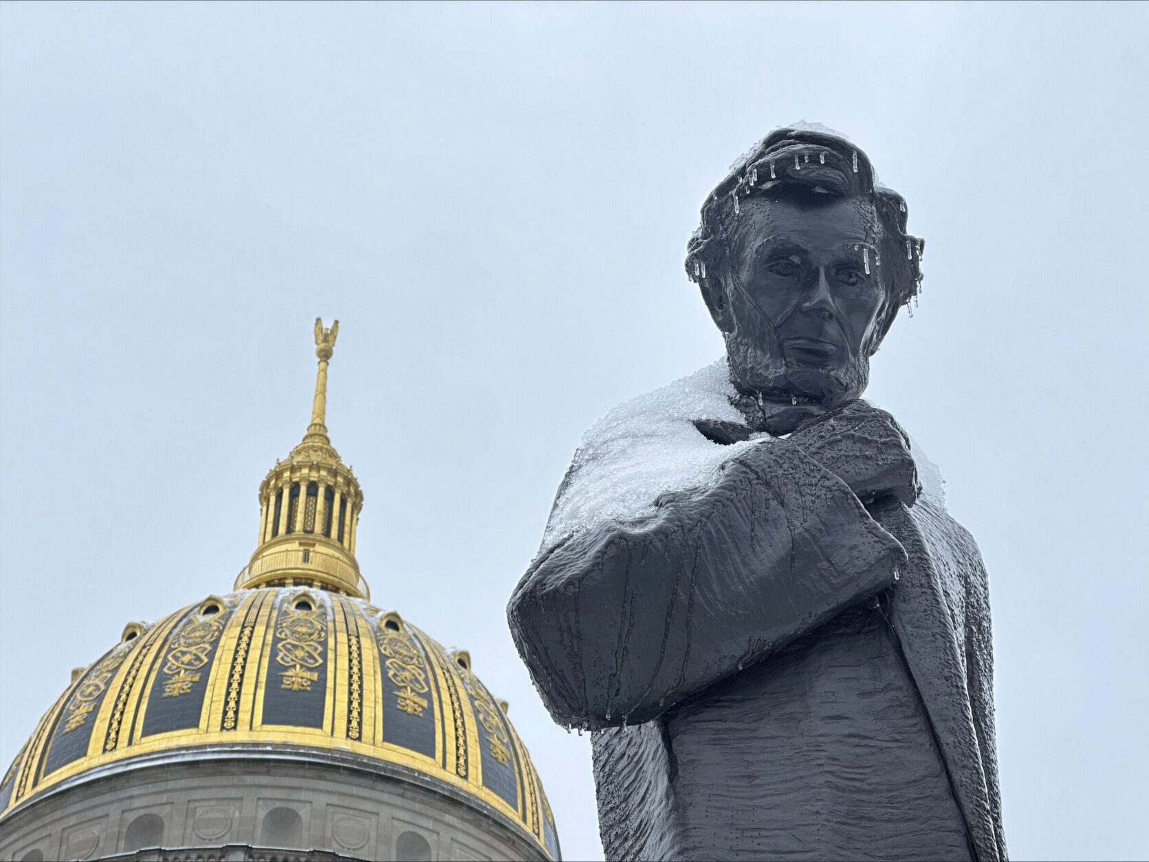 Snow on Abe Lincoln statue in Virginia