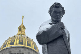 Snow on Abe Lincoln statue in Virginia