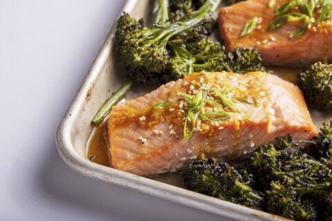 Honey, miso and soy create an umami-rich marinade for rich, meaty salmon