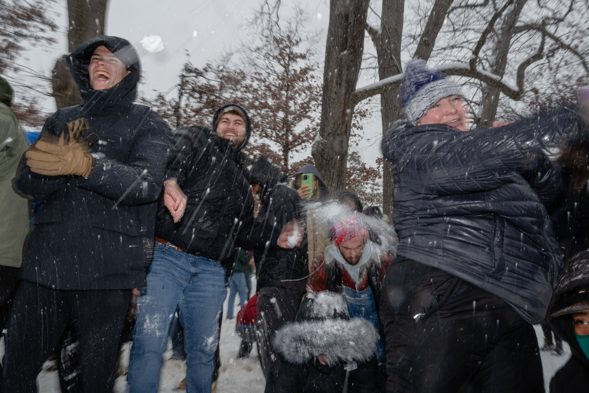 People join snowball fight