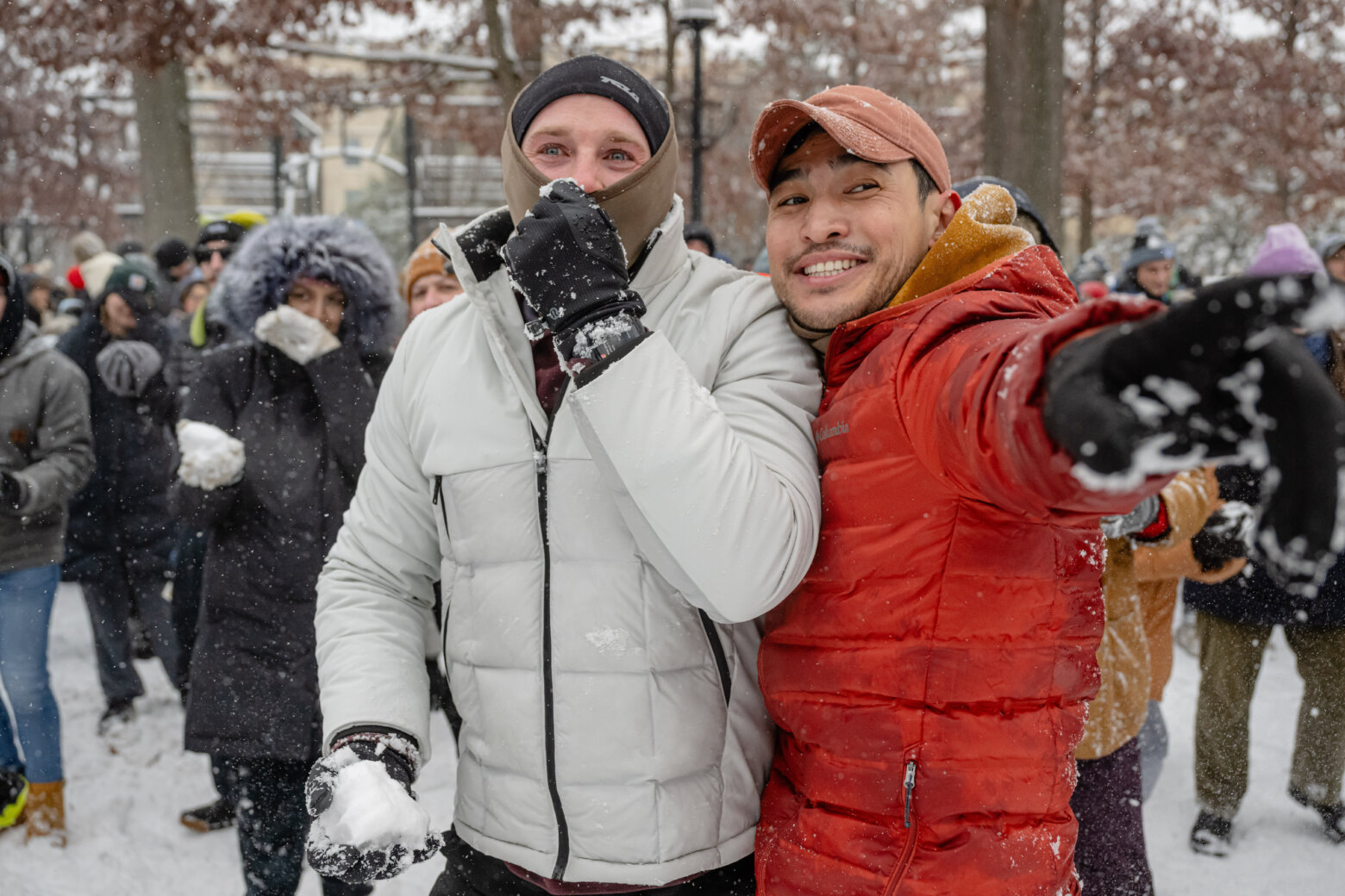 People join snowball fight