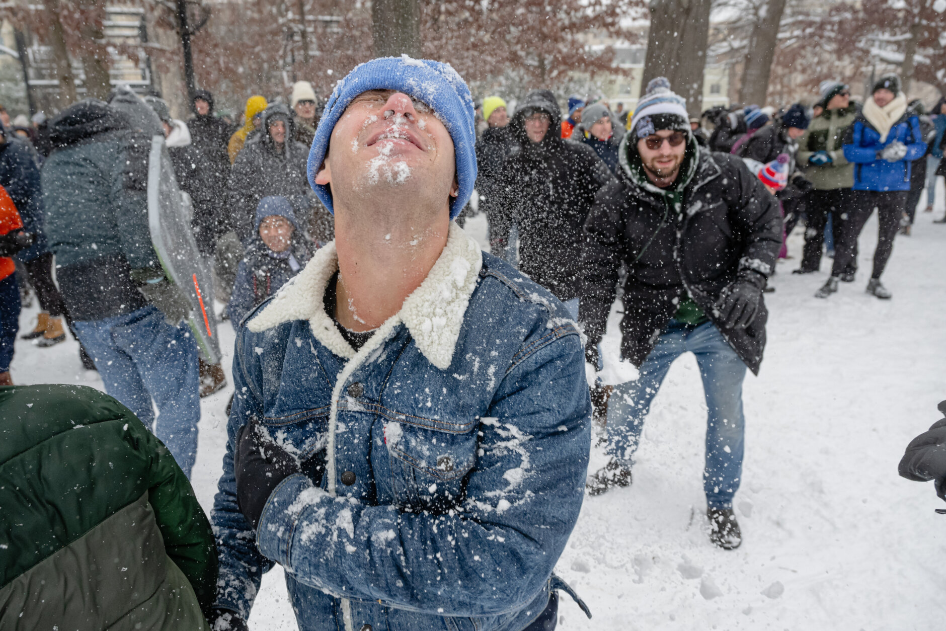 People join snowball fight