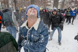 People join snowball fight