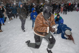 People join snowball fight