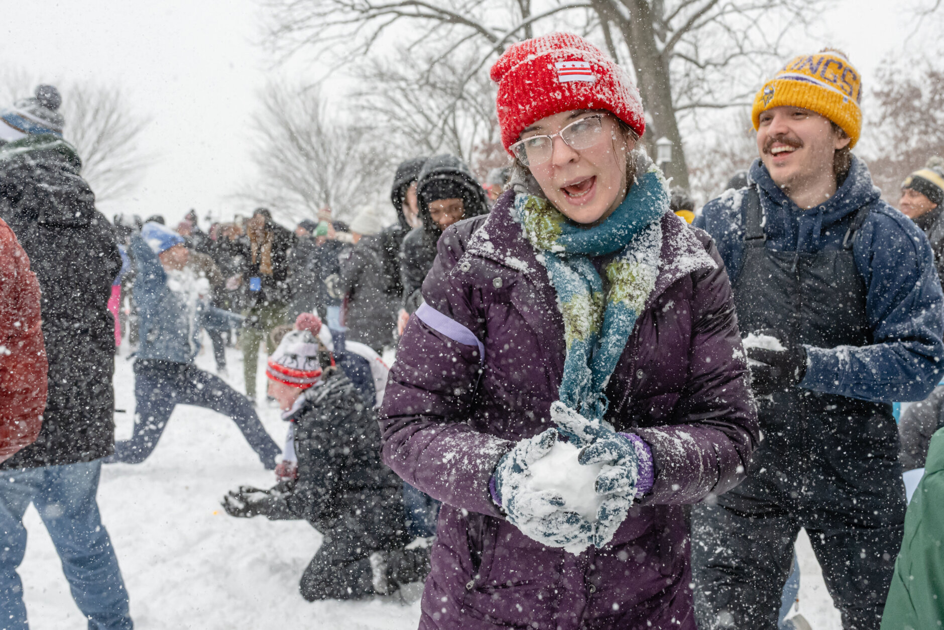 People join snowball fight