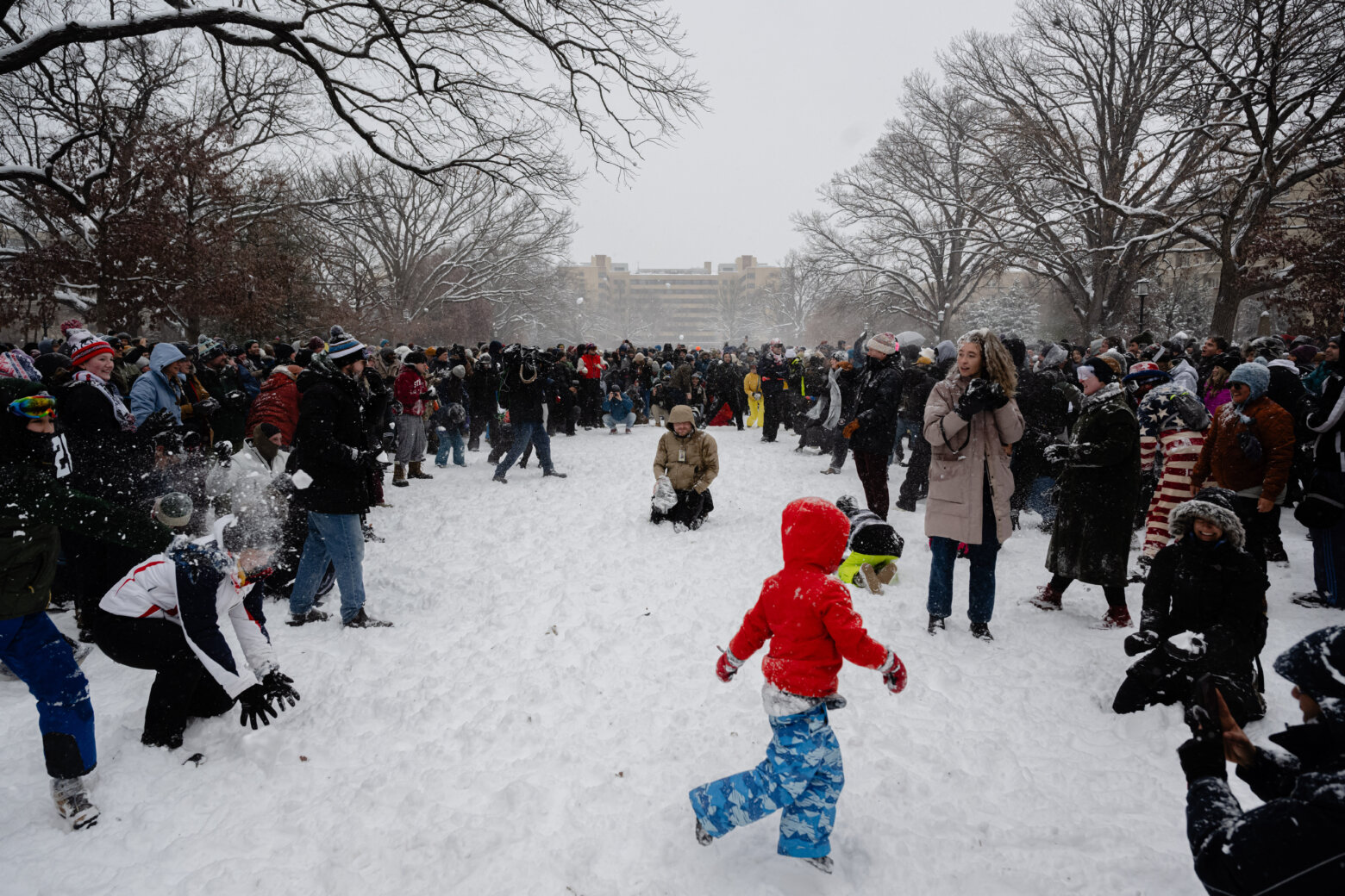 People join snowball fight