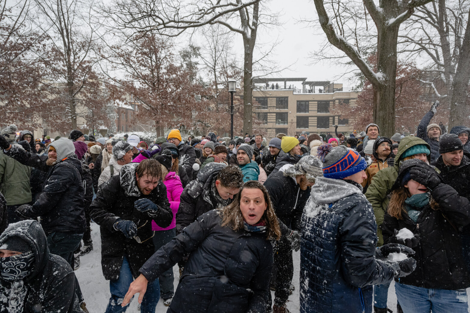 People join snowball fight