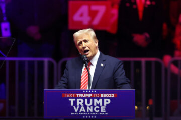 Donald Trump speaks at his victory rally