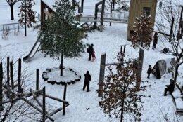 Families enjoy the snowfall at Metropolitan Park in Arlington, Virginia, on Jan. 6, 2025.