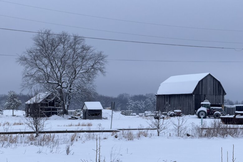 Snow blankets a barn while Luke Lukert was on Snow Patrol.