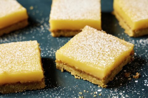 Savory olive oil and buttery pistachios bring sophisticated flavors to tangy-sweet lemon bars