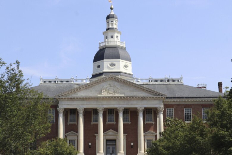 A photo of the outside of the Maryland State House.