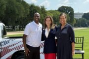 D.C. Mayor Muriel Bowser poses with Darrell Green and Rosie Rios