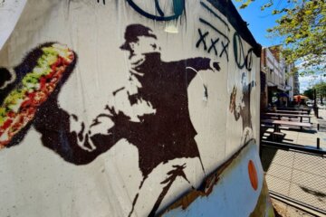 street art of sandwich guy