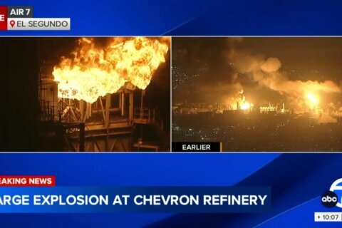 Flames visible for miles after a fire erupts at a Chevron refinery outside Los Angeles