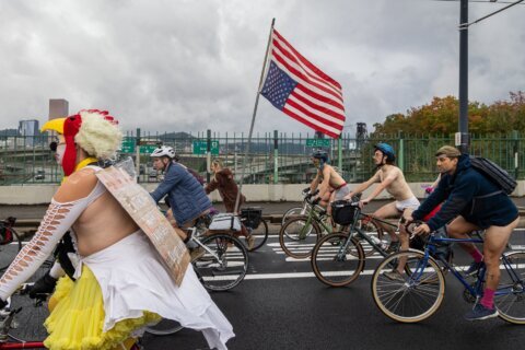 Naked bike riders demonstrate against federal troops in ‘quintessentially Portland’ protest