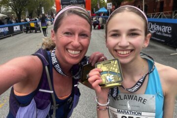 Virginia (right) Adriana Vastag (left) at a Delaware marathon.