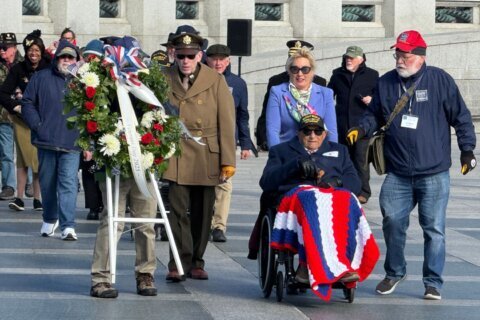 ‘We got the freedom’: WW2 veterans return to memorial for Veterans Day