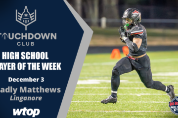 football player running with ball with graphic to the left