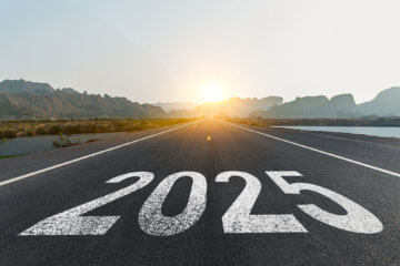 Golden sunset and beautiful blue sky. Concept for 2025