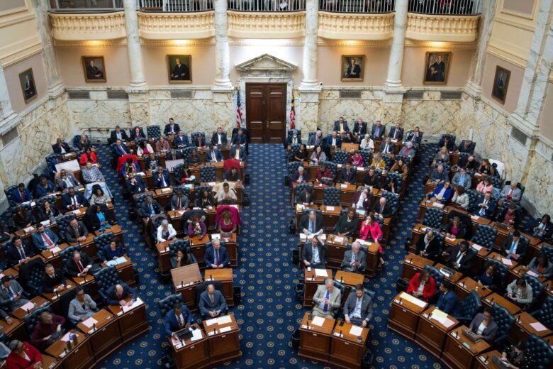 Delegates in the House Chamber for a session of the Maryland General Assembly at the State Capitol in Annapolis, Md.