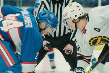 hockey players face off
