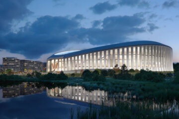 Rendering showing the new Washington Commanders stadium in D.C.