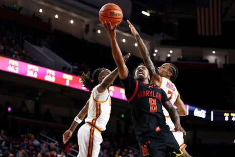 Coit ties program record with 9 3s, scores 43; Maryland beats Penn State 96-73