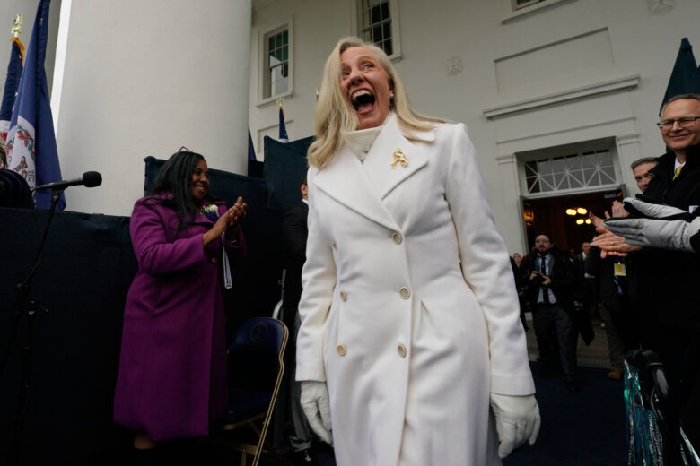 Virginia Gov. Abigail Spanberger arrives for inaugural ceremonies at the Capitol in Richmond Va., Saturday Jan. 17, 2026. (AP Photo/Steve Helber, Pool)