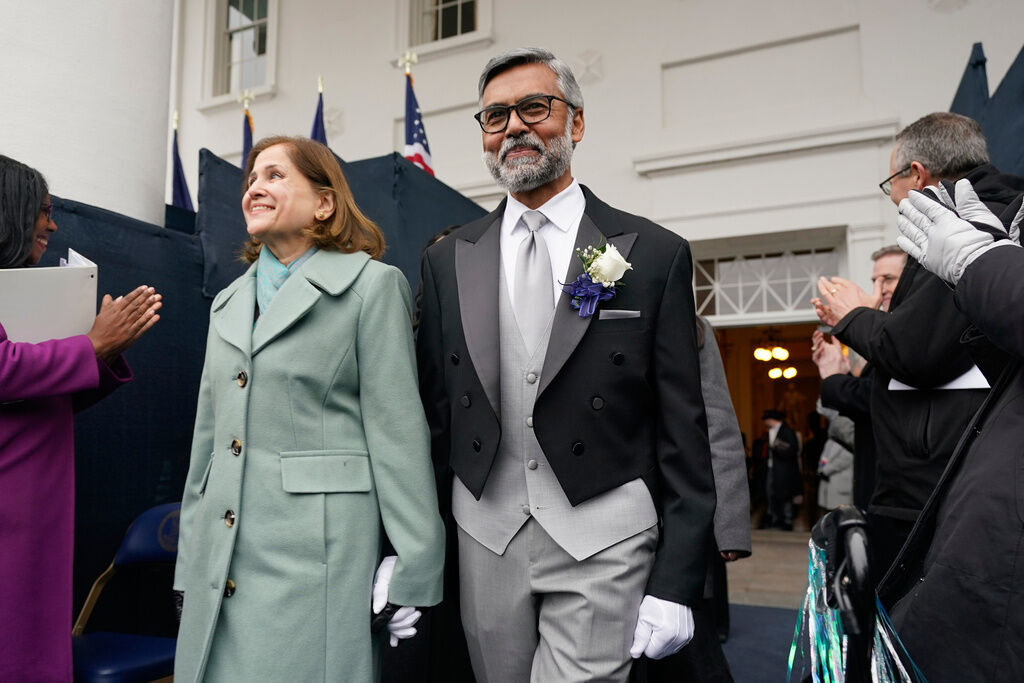 Lt. Gov.-elect Ghazala Hashmi arrives for inaugural ceremonies at the Capitol in Richmond Va., Saturday Jan. 17, 2026. (AP Photo/Steve Helber, Pool)