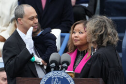 Jay Jones is sworn in as Attorney General at the Capitol in Richmond Va., Saturday Jan. 17, 2026.(AP Photo/Stephanie Scarbrough)