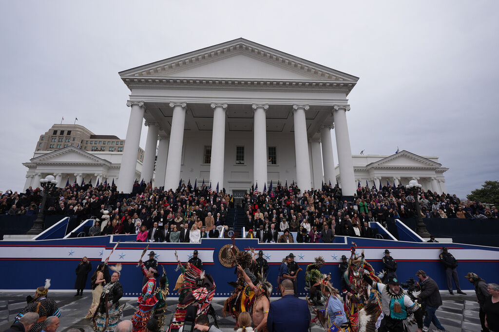 Participants take part in an inaugural ceremony after Abigail Spanberger was sworn in as Virginia's first female governor, at the Capitol in Richmond Va., Saturday, Jan. 17, 2026.(AP Photo/Stephanie Scarbrough)