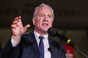 Sen. Chris Van Hollen (D-MD) speaks during the ICE Out for Good Protest at the U.S. Customs and Border Protection Office on Jan. 13, 2026 in D.C. (Photo by Jemal Countess/Getty Images for MoveOn Civic Action)