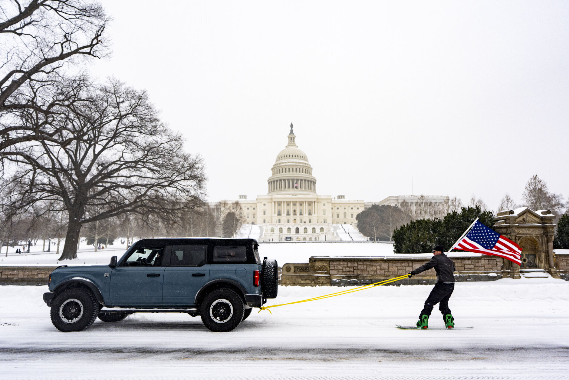 Snowboarding near U.S. Capitol