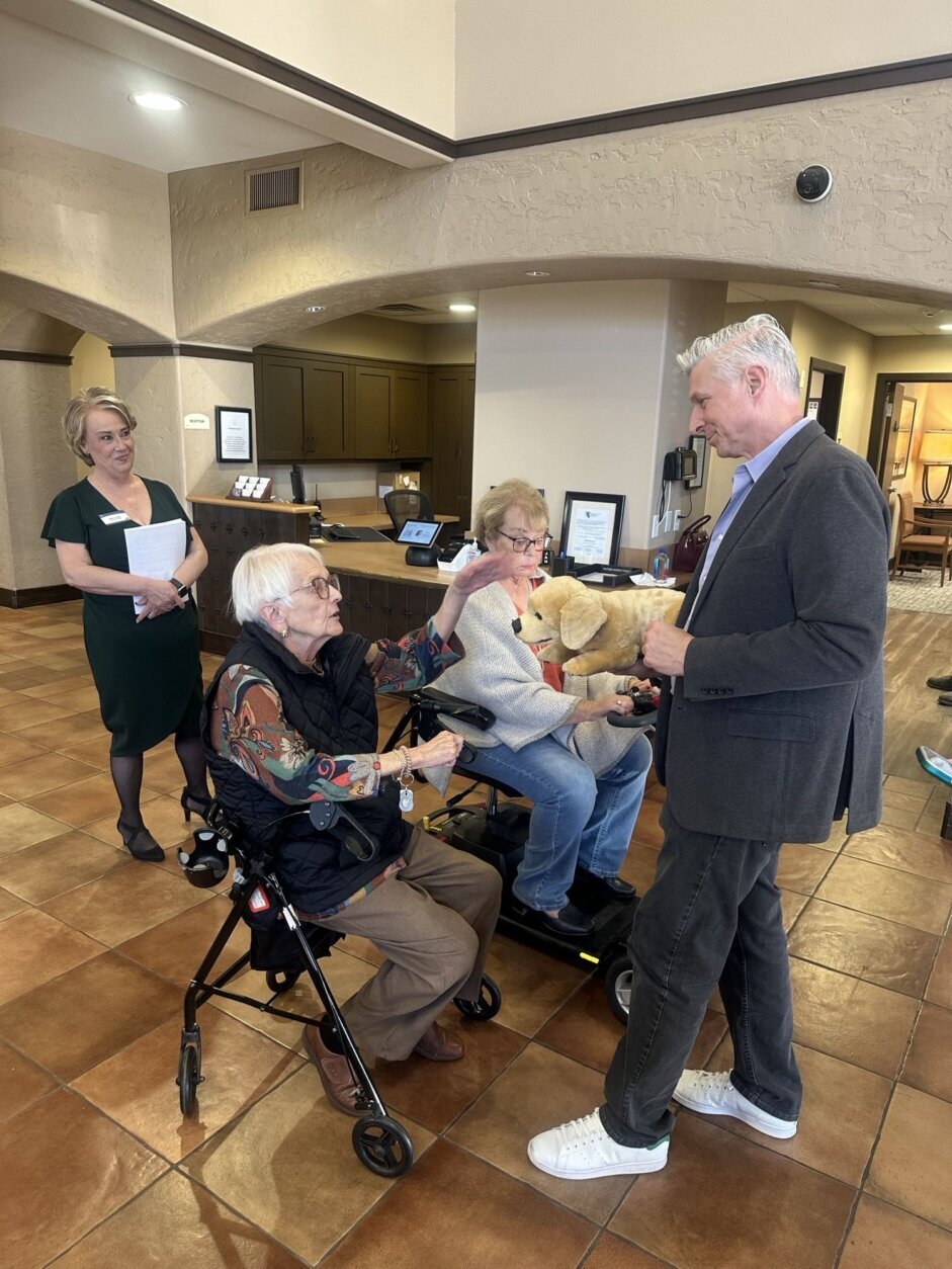 Tombot took Jennie into the real world for hands-on demonstrations at senior living communities.