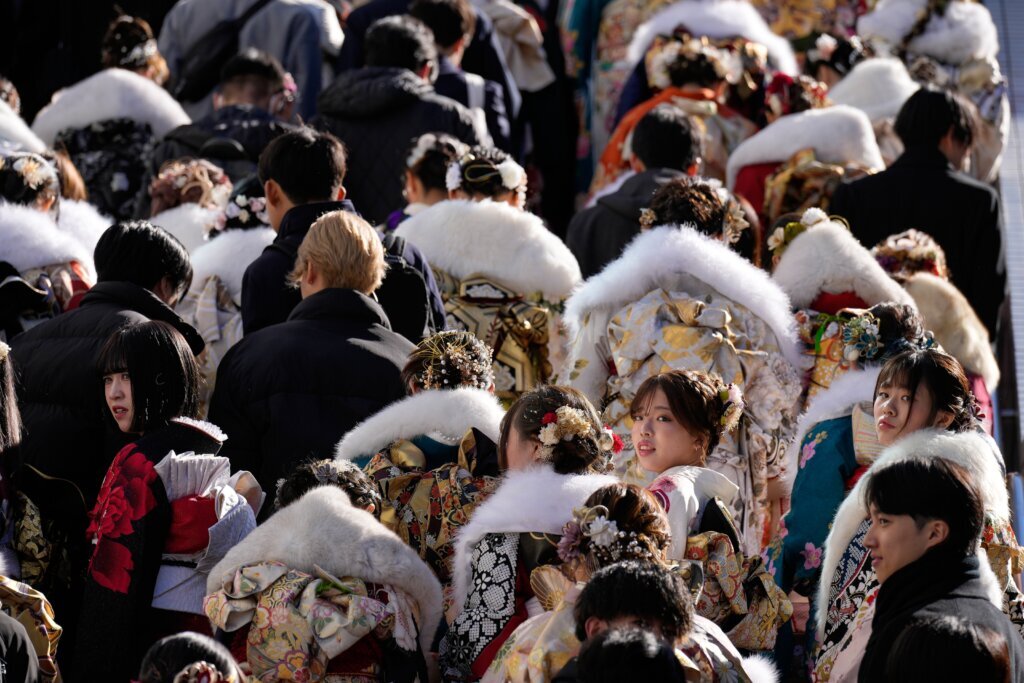 Photos of 20-year-olds at a Coming of Age Day ceremony in Japan
