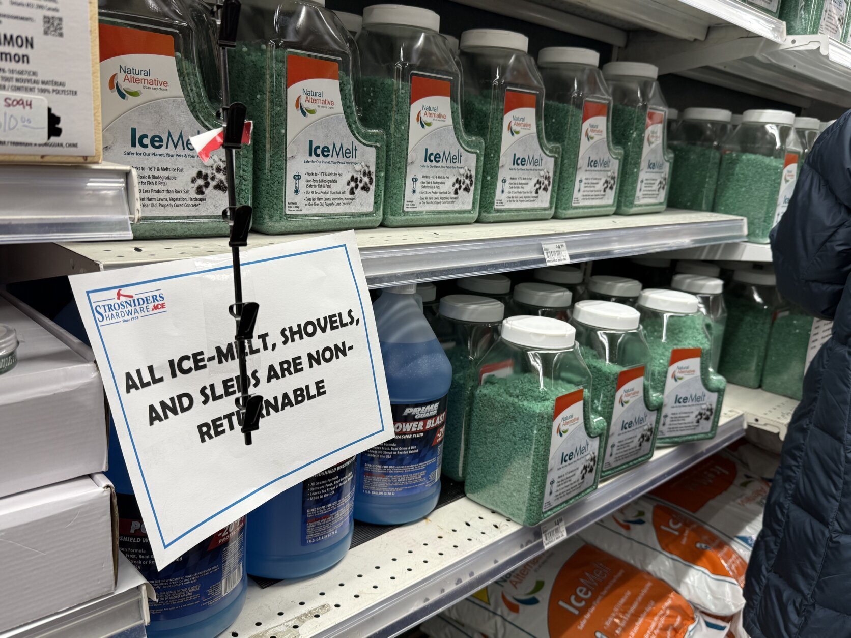 ice melt stacked on shelf