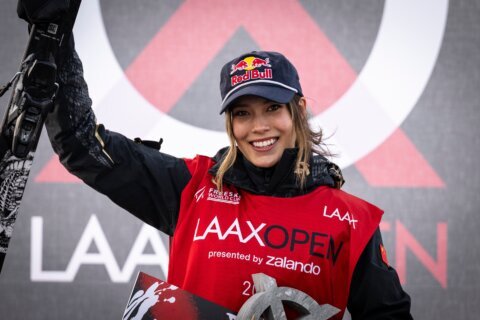 Gu warms up for Olympics by retaining her Laax ski slopestyle title despite crash