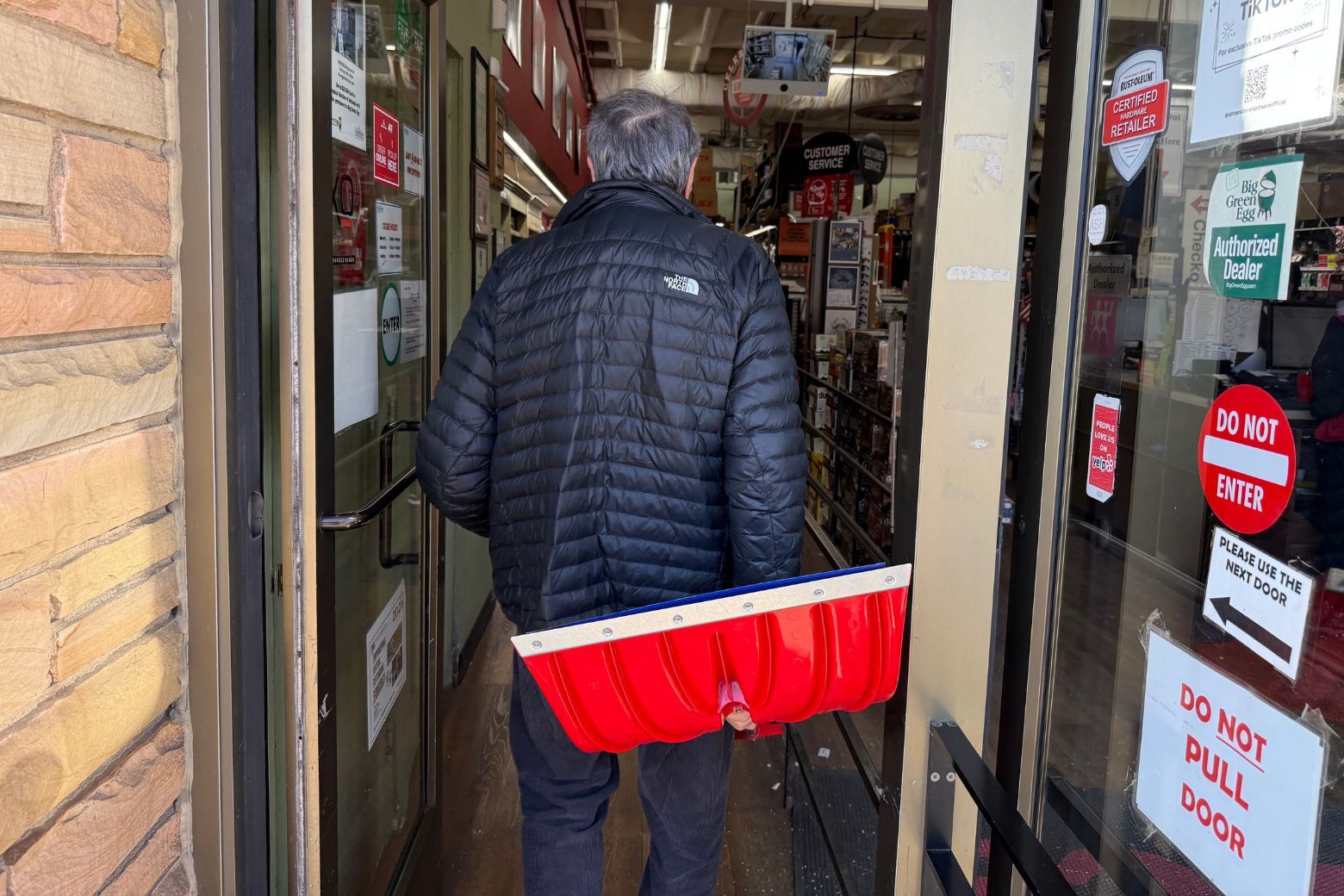 customer carries a shovel