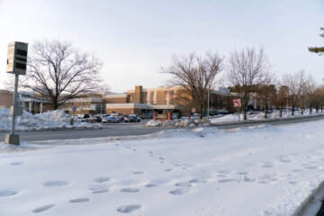 Thomas S. Wootton High School is viewed during a lockdown after a person was shot inside the school in Rockville Md., Monday, Feb. 9, 2026. (AP Photo/Jose Luis Magana)