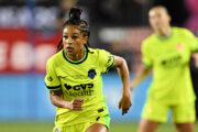 FILE - Washington Spirit midfielder Croix Bethune (7) dribbles the ball during the first half of a NWSL women's championship soccer match, Saturday, Nov. 22, 2025, in San Jose, Calif. (AP Photo/Justine Willard,File)