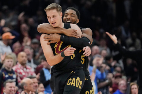 Sam Merrill scores 32 as Cavaliers beat Wizards 138-113 in James Harden’s home debut