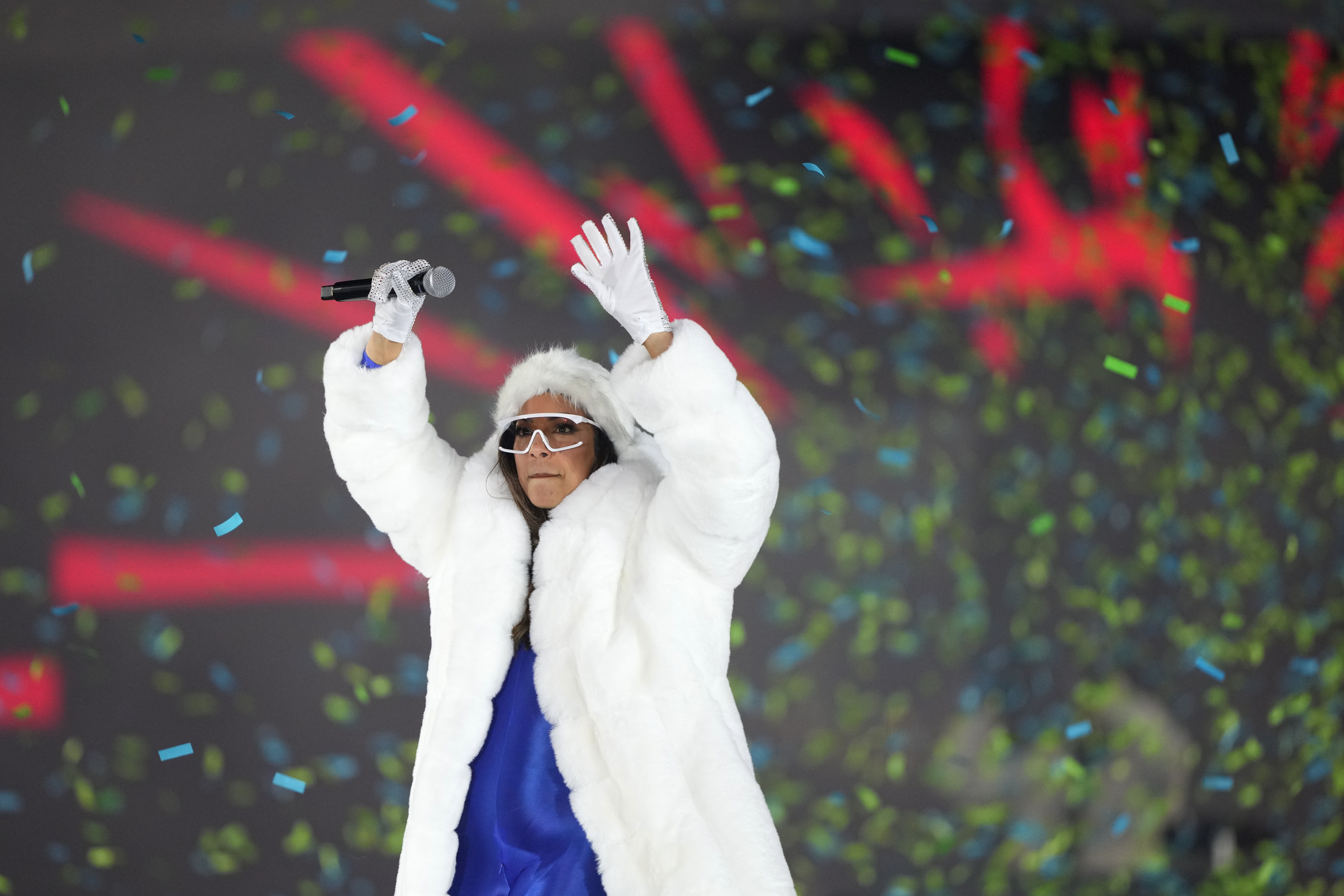Nyla performs during the closing ceremony of the 2026 Winter Olympics, in Verona, Italy, Sunday, Feb. 22, 2026. (AP Photo/Natacha Pisarenko)