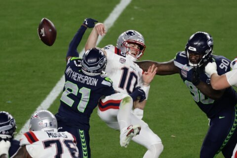 Patriots’ Maye turns ball over 3 times while hounded by Seahawks’ defense in Super Bowl loss