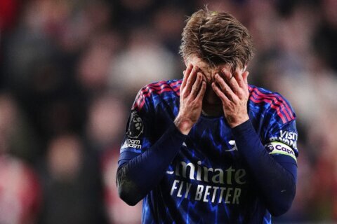 Arsenal’s Premier League title bid takes a hit after 1-1 draw at Brentford