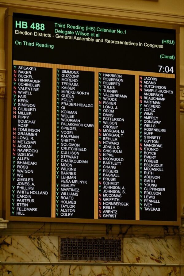 vote count at Maryland House of Delegates
