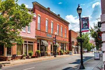Shops in Old Town Manassas, Virginia.