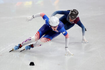 MILAN, ITALY - FEBRUARY 14: Kamryn Lute of Team United States competes in the semi-final 1 of the Short Track Speed Skating Women's 3000m Relay on day eight of the Milano Cortina 2026 Winter Olympic games at Milano Ice Skating Arena on February 14, 2026 in Milan, Italy. (Photo by Jamie Squire/Getty Images)