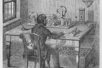 An operator sending a message on a Morse electric printing telegraph