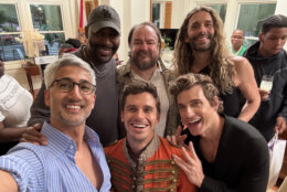 Mike Devereaux (center back) with Queer Eye's Fab Five.